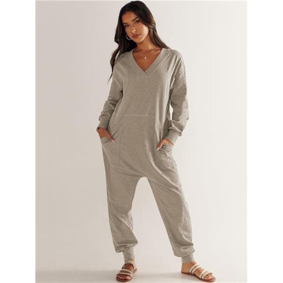 Women's  Fall Jumpsuit – Long Sleeve Casual Loose Fit Romper - Picture 3 of 7
